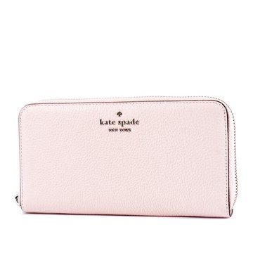 KATE SPADE 鵝卵石紋後置物拉鍊長夾-裸粉
