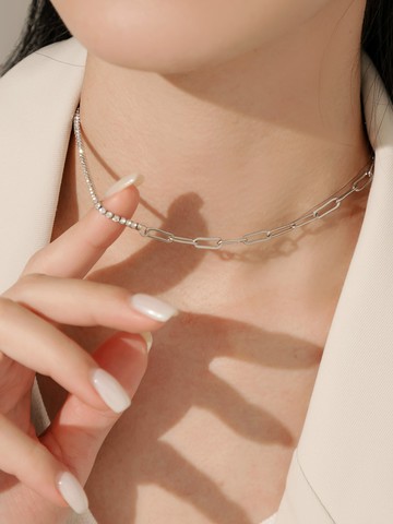 閃耀鋯石排鑽不對稱鎖骨項鍊