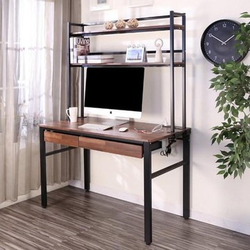 BuyJM低甲醛拼接木紋120公分雙抽屜上層架工作桌/電腦桌