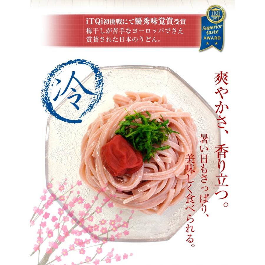 紀州南高梅肉を独自の製法で麺に練り込みました！大盛 丸ざる冷し梅うどん（麺、めんつゆ、梅干し、丸ざる付（麺150g）　(fy2)