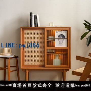 【物美價廉】日式餐柜實木簡約現代茶水柜收納柜沙發邊柜北歐斗柜藤編玄關柜