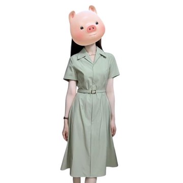 法式綠色襯衫連衣裙子女夏季2026新款爆款學院風氣質通勤穿搭長裙