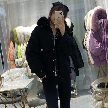 真 羽絨90%白鴨絨 羽絨外套鴨絨夾克-狐狸毛領寬鬆短版保暖女外套3色73zb13【獨家進口】【米蘭精品】