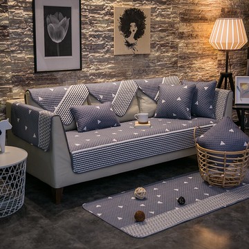 全棉雙面純棉沙發墊三人座田園防滑皮沙發套罩時尚沙發巾布藝墊子1入