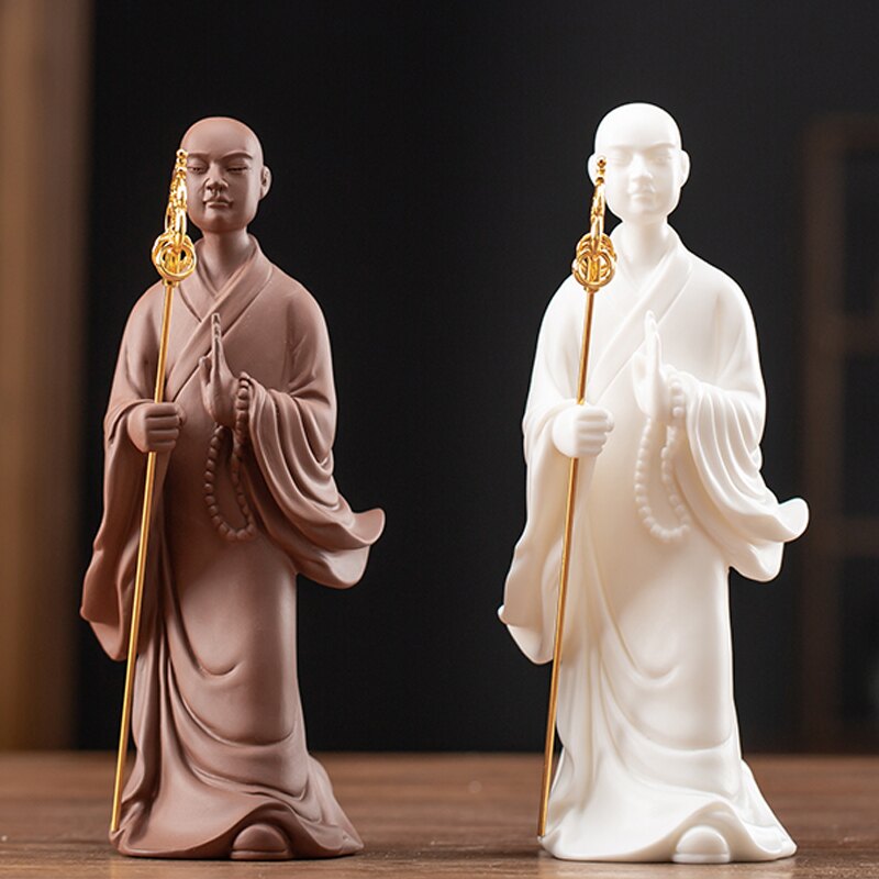仏像 置物 観音菩薩像 座像 持瓶 浄瓶観音 紫砂陶器 高級感 中国