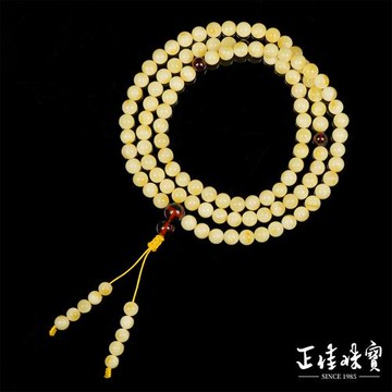 【正佳珠寶】 蜜蠟琥珀 頂級橙皮微妖花白蜜 5.8-6.3mm 108顆轉運珠 蜜蠟念珠佛珠