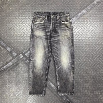 WIROTE威絡水洗黑手工貓須做舊磨白破洞百搭九分褲赤耳牛仔褲垮牛