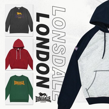 LONSDALE 英國小獅 經典LOGO 長袖 大學T恤/連帽外套/內刷絨大學T/薄長袖上衣(多款任選)
