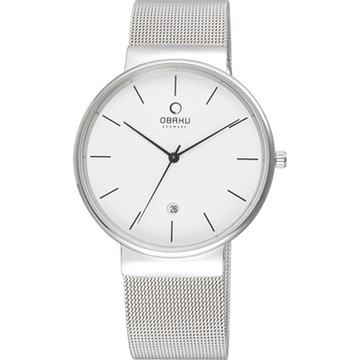 OBAKU 純粹經典三針日期時尚米蘭腕錶-銀x白-V153GCIMC-40mm