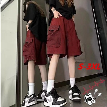 工作短褲 機能短褲 美式復古運動工裝短褲女夏季薄款新款速幹寬鬆百搭五分褲休閒中褲