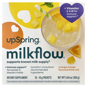 UpSpring, Milkflow 混合飲品，橙子芒果味，16 包，每包 10 克