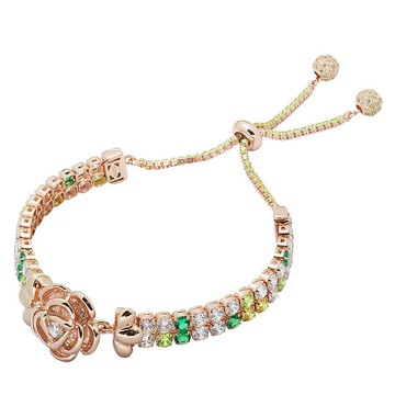 純銀八心八箭鋯石雙併手鍊 - 茶花(金色)