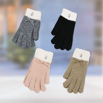 比得兔蝴蝶結毛口刺繡成人觸控手套-22cm-GL8634-1雙