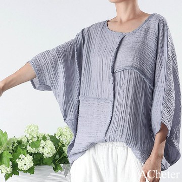 【ACheter】蝙蝠袖韓版時尚氣質寬鬆短袖中長圓領上衣# 121886(現貨+預購)