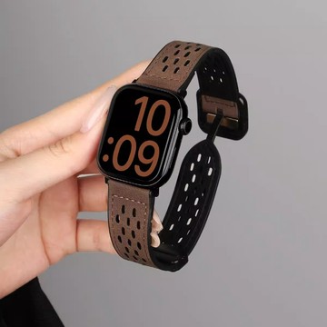 磁吸折疊扣 真皮錶帶 適用 Apple Watch S11 10 9 8 7 6 SE 42/46MM 45/49MM