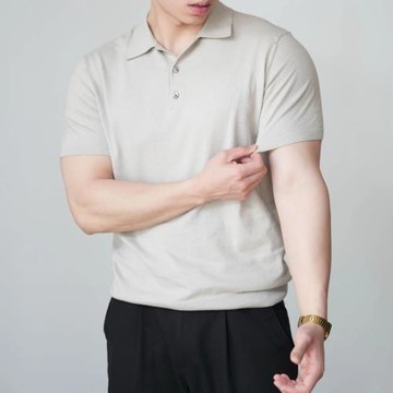 2025夏季高品質透氣舒適凈版針織短袖polo衫男修身輕奢半袖打底衫