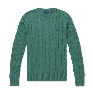 Polo Ralph Lauren RL 熱銷圓領刺繡小馬麻花毛衣-草綠色