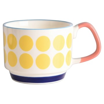Homely Zakka 日式復古陶瓷掛耳咖啡杯 300ml - 創意馬克杯/果汁杯/牛奶杯  黃點  1個
