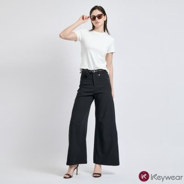 KeyWear奇威名品    高腰修身俐落顯瘦寬褲(共2色)-黑色