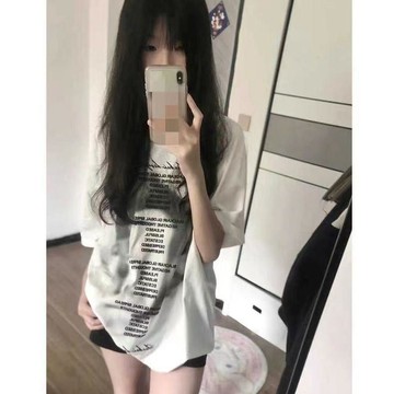 8732 人持續回籠🩶100%不起球復古字母印花白色短袖t恤女韓版ins風寬鬆甜美學院上衣H9CG