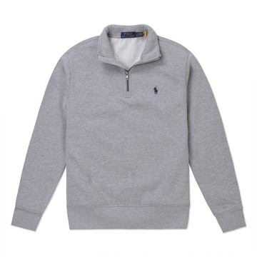 Polo Ralph Lauren RL 熱銷刺繡小馬立領半開襟雙面針織大學T恤(鋪棉款)-灰色