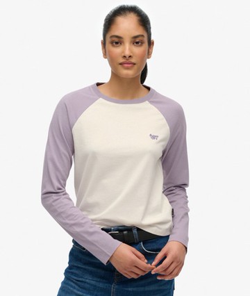 Superdry Women's Essential Logo Long Sleeve Baseball Top Purple Size: 10
