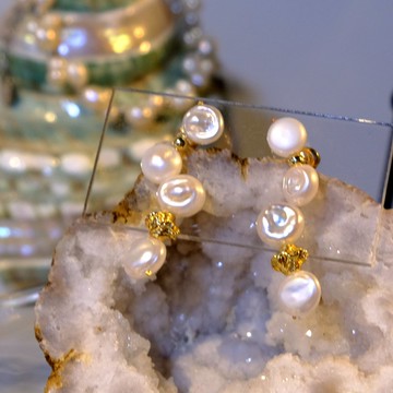 油畫風 波浪 巴洛克淡水珍珠耳環 E353