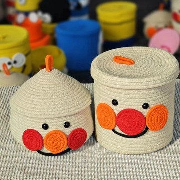 玩具零食衣物收納箱卡通臥室客廳雜物儲物收納筐棉綫編織籃子創意 V2GO