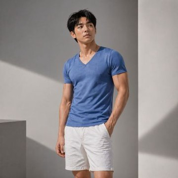 【摩力諾】型男吸濕排汗網眼短袖V領衫-灰藍