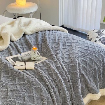 塔芙絨提花羊羔絨休閑毛毯秋冬季辦公室午睡沙發毯厚密保暖超柔軟