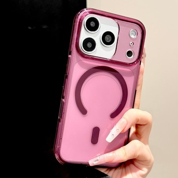 蘋果18Promax手機殼iphone17pro新款酒紅色半框大視窗透明磁吸亞克力16按鍵全包15簡約14防摔保護套