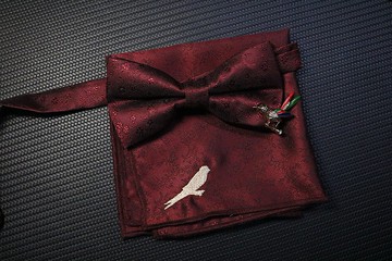 酒紅色喜結連理真絲領結口袋巾套裝婚禮新郎搭配神器