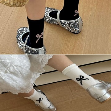 【全館現貨】 實拍 浪漫芭蕾風 後跟蝴蝶結短襪  蝴蝶結中筒襪   韓系襪子 可愛的襪子 堆堆襪 中筒襪 881529
