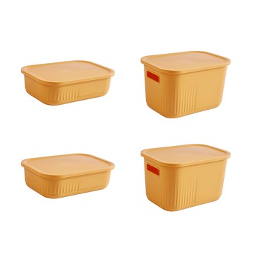 【dayneeds】Q萌撞色系附蓋收納盒 四入組(S號二入+M號二入)黃色