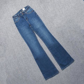 女裝春秋季藍色系水洗磨白彈力拉鏈款微喇褲喇叭牛仔褲大碼胖MM