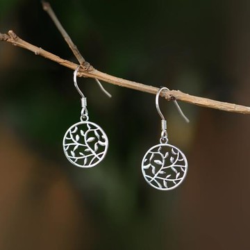 云隱純銀耳環簡約鏤空樹葉設計925銀耳飾復古女耳墜清新文藝耳釘