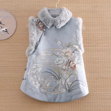 新中式旗袍夾棉馬甲外套少女年輕款古裝國風元素坎肩背心秋冬漢服