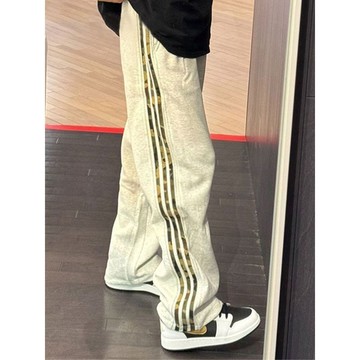 【高腰顯瘦】女裝 闊腿褲 寬鬆 垂感 高腰長褲 美式拼接 潮流 百搭 休閒 直筒長褲 顯瘦 2026新款