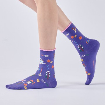 秋日的儀式感 中筒襪 - 中紫(M)