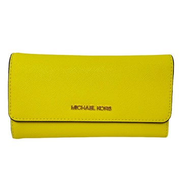 MICHAEL KORS - 掀蓋皮革拉鍊三折長夾 (深黃色)