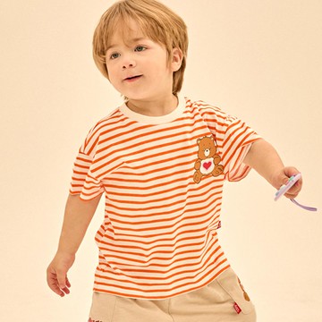 韓國 Care Bears - 聯名款條紋熊熊短袖上衣-橘