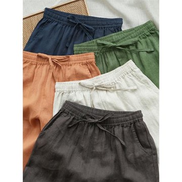 垂感亞麻褲 女士全亞麻薄款闊腿褲 高腰九分褲 寬松顯瘦 通勤夏裝