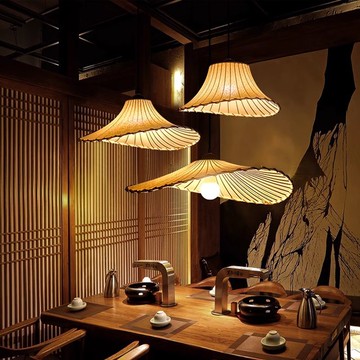 日式布藝吊燈創意草帽民宿火鍋店吊燈茶室服裝店簡約餐廳荷葉燈飾 m7281
