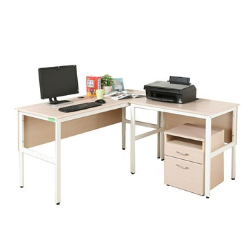 《DFhouse》頂楓150+90公分大L型工作桌+活動櫃-楓木色