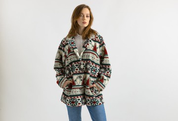 90年代復古稀有女款保暖外套 刷毛鈕釦外套 長版 7086