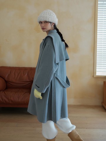 Koma Cape Hooded Handmade Coat [Sky Blue]