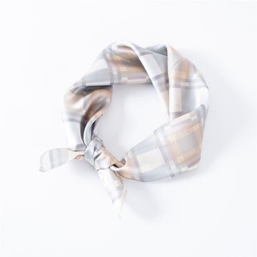 100%桑蠶絲小方巾淡雅格子百搭春秋薄圍巾韓版裝飾領巾真絲絲巾女