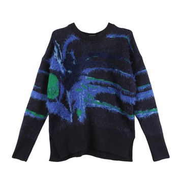 深藍冰裂紋側開衩毛衣