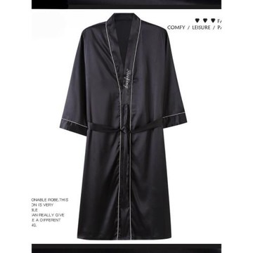 韓國潮牌冰絲睡袍男士2025新款夏季薄款七分袖睡衣真絲時尚家居服