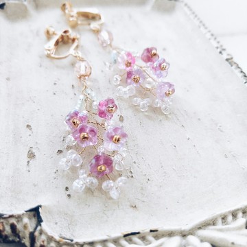 串珠花束耳環 (紫紅)